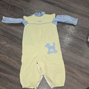 Erika Yellow Romper with Blue Dog Design